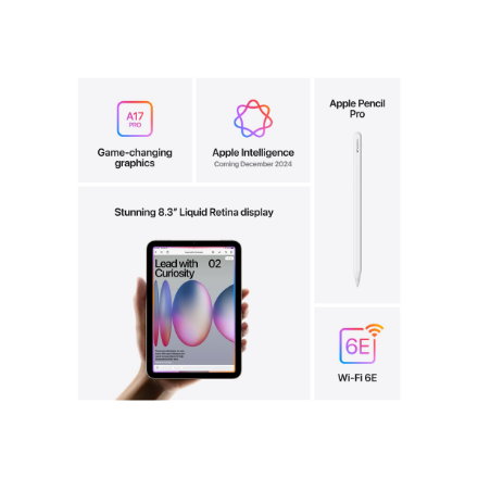 Apple | iPad mini | 8.3 " | Blue | IPS | 2266 x 1488 pixels | Apple A17 Pro | 256 GB | Wi-Fi | Front camera | 12 MP | Rear camera | 12 MP | Bluetooth | 5.3 | iPadOS | USB-C charging cable