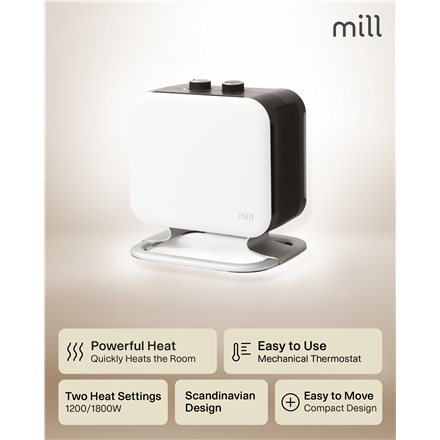 Mill | Heater | CUS1800MECWA | Fan heater | 1800 W | Number of power levels 2 | Suitable for rooms up to 10-30 m² | White