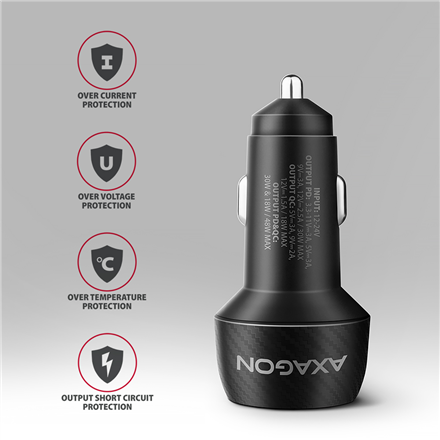 AXAGON Car charger 48W, USB-A + USB-C, PD3.0/PPS/QC4+/SFC | PWC-PQ48
