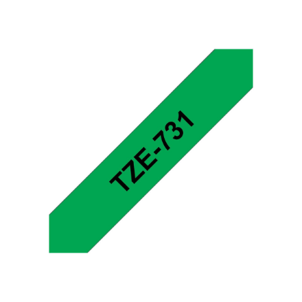 Brother | TZe-731 Laminated Tape | Black on Green | TZe | 8 m | 1.2 cm
