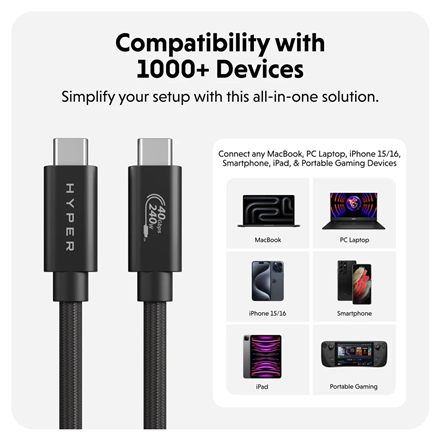 Hyper | HyperDrive Next USB4 Type-C Performance Cable, 1.2 m | HD6500BKGL