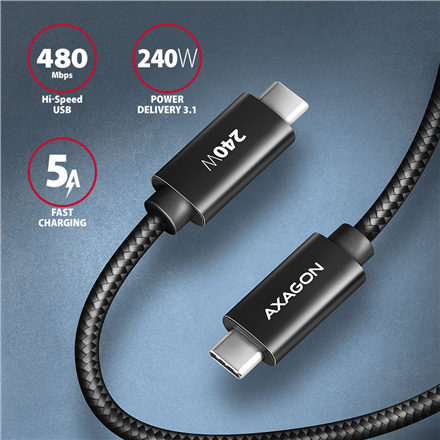 AXAGON | Data and charging USB 480Mbps cable, 2 m | BUCM2-CM20AB | USB-C to USB-C