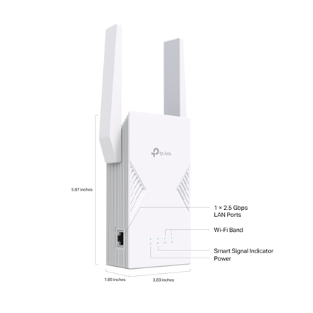 TP-LINK BE3600 Dual-Band Wi-Fi 7 Range Extender | RE235BE | 802.11ax | 688/2882 Mbit/s | Ethernet LAN (RJ-45) ports 1 | MU-MiMO No | no PoE | Antenna type External