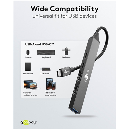 Goobay Slim 5-Port USB Hub, USB-C to USB-C/USB-A, 5 Gbit/s | 74460