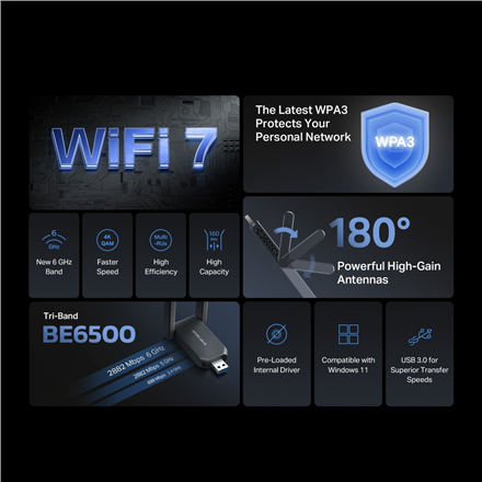 Mercusys MA37BEH | BE6500 Wi-Fi 7 High-Gain Wireless USB Adapter