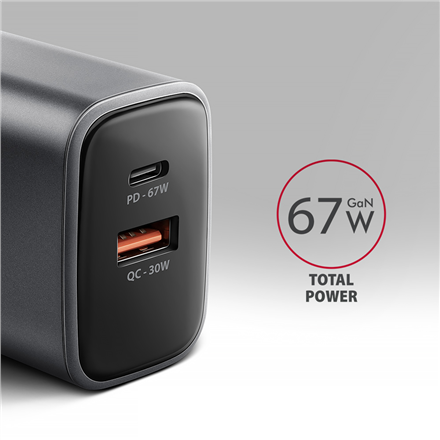 AXAGON Wall charger 67W, 2x port (USB-A + USB-C) PD3.0/PPS/QC4+/SFC 2.0/Apple | ACU-PQ67