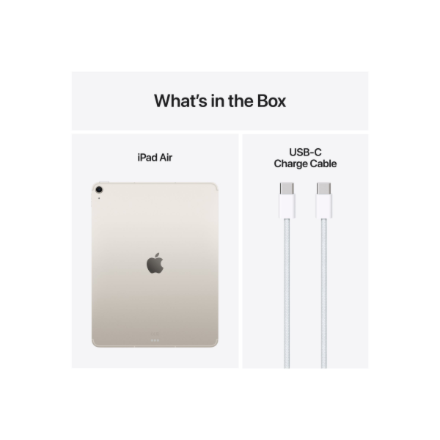 Apple | iPad Air Wi-Fi + Cellular | 13 " | Starlight | IPS | 2732 x 2048 pixels | Apple M3 | 8 GB | 256 GB | 3G | 4G | 5G | Wi-Fi | Front camera | 12 MP | Rear camera | 12 MP | Bluetooth | 5.3 | iPadOS | USB-C charging cable