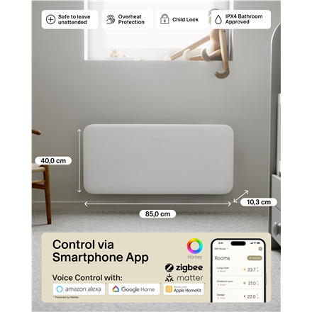Mill Invisible Smart WiFi Heater | PA1500WIFI4 | Panel Heater | 1500 W | Suitable for rooms up to 18-22 m² | White | IPX4