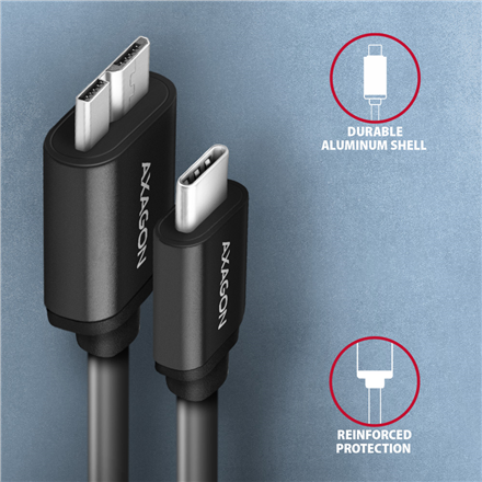 AXAGON | Data and power suply cable, 1 m | BUMM3-CM10AB | USB Type C to USB Type Micro-B