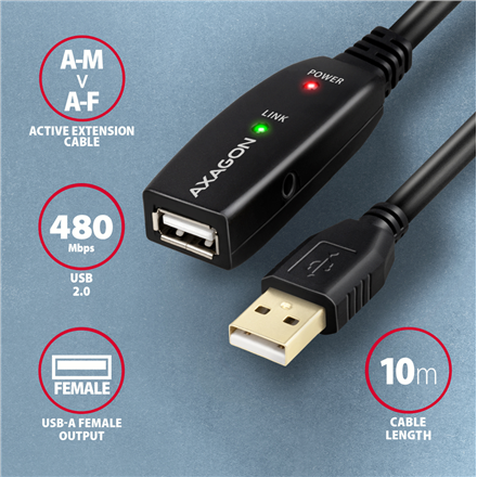 AXAGON | USB Repeater Cable | ADR-210 | USB Type-A to USB Type-A