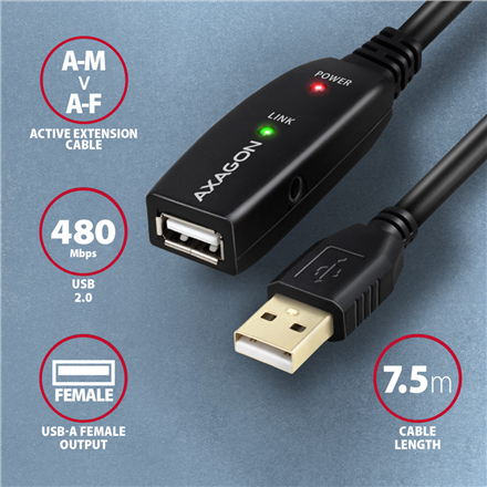 AXAGON | Active extension cable, 7.5 m | ADR-207 | USB Type-A to USB Type-A
