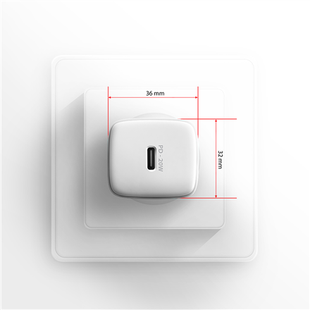 AXAGON Wallcharger 1x port USB-C, PD3.0 / PPS /QC4+/AFC/FCP/Apple, 20W | ACU-PD20W