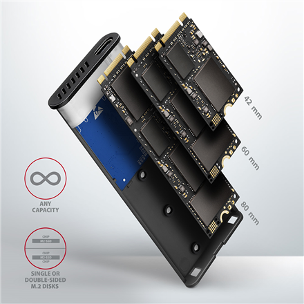 AXAGON External USB-C 3.2 Gen 2 metal box for M.2 NVMe & SATA SSD disks | EEM2-SG2