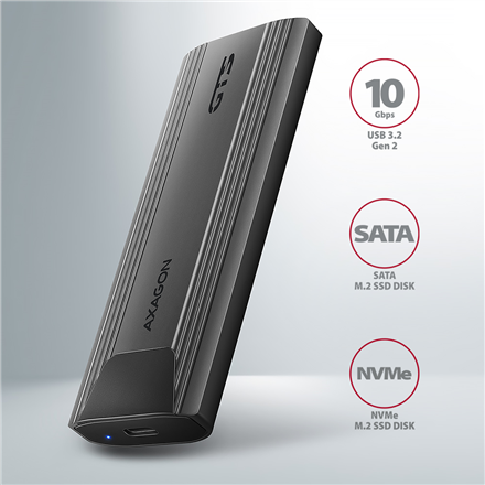 AXAGON USB-C 10Gbps - M.2 NVMe and SATA SSD THIN SCREWLESS box | EEM2-GTS2