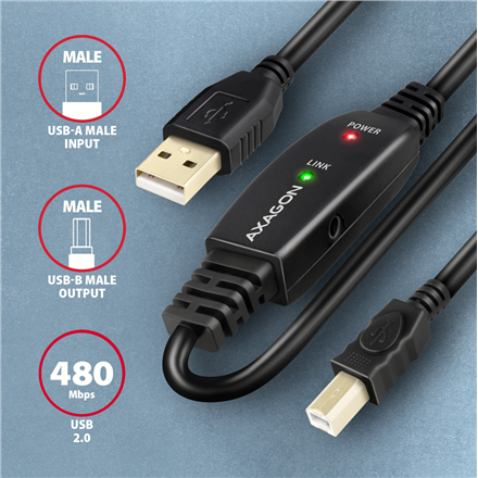 AXAGON | USB repeater cable, 15m | ADR-215B | USB Type A - USB Type B