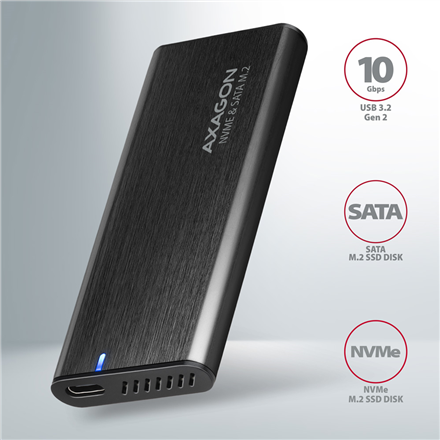 AXAGON External USB-C 3.2 Gen 2 metal box for M.2 NVMe & SATA SSD disks | EEM2-SB2