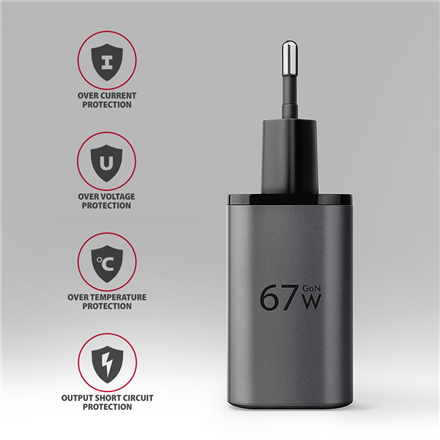 AXAGON Wall charger 67W, USB-A + USB-C, PD3.0/PPS/QC4+/SF | ACU-PQ67D