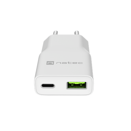Natec Ribera USB Charger Gan Slim USB 1X USB-A + 1X USB-C 20W | NUC-2376