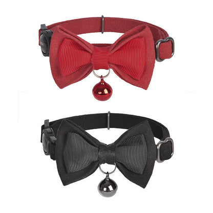 Collar set Dogness for cats 2 pcs (Genuine Leather Red/Fiber Black) - Product Image 1