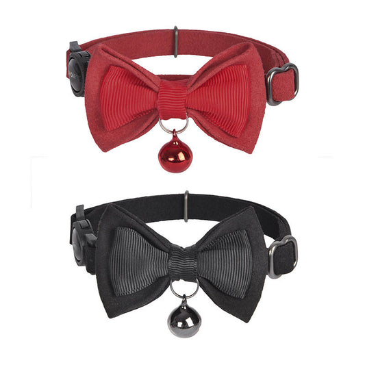 Collar set Dogness for cats 2 pcs (Genuine Leather Red/Fiber Black) - Product Image 1