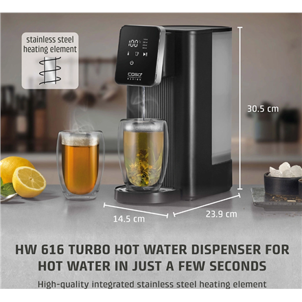 Caso | Turbo Hot Water Dispenser | HW 616 | Water Dispenser | 2600 W | 2.5 L | Plastic/Stainless Steel | Black/Stainless