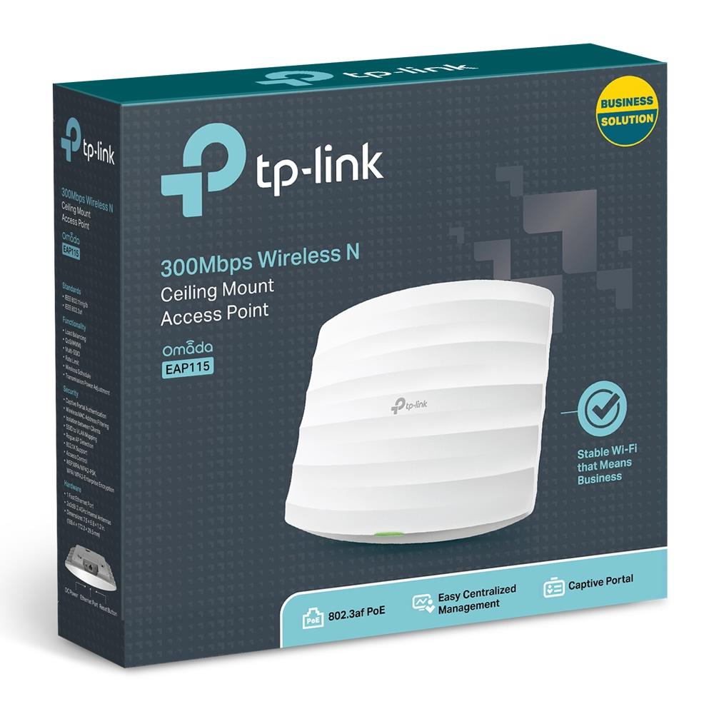Access Point TP-LINK Omada 300 Mbps IEEE 802.3af IEEE 802.11b IEEE 802.11g IEEE 802.11n 1xRJ45 Number of antennas 2 EAP115