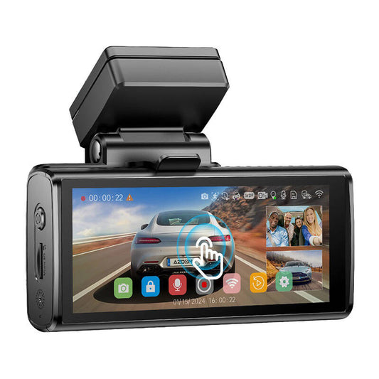 4K front camera, 1080p rear camera and 1080p internal camera Azdome M580, 5GHz WiFi, GPS, G-Sensor + 64GB memory card