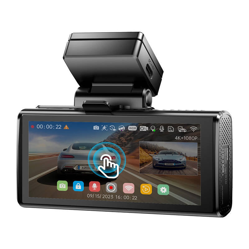 4K front camera, 1080p rear camera and 1080p internal camera Azdome M580, 5GHz WiFi, GPS, G-Sensor + 64GB memory card