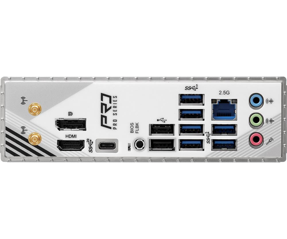 Mainboard ASROCK Memory DDR5 Memory slots 4 1xPCI-Express 4.0 16x 1xPCI-Express 5.0 16x 1xM.2 1xHDMI 1xDisplayPort 1xAudio-In 1xAudio-Out 1xMicrophone 2xUSB 2.0 6xUSB 3.2 1xUSB-C 1xRJ45 B860PRORSWIFI