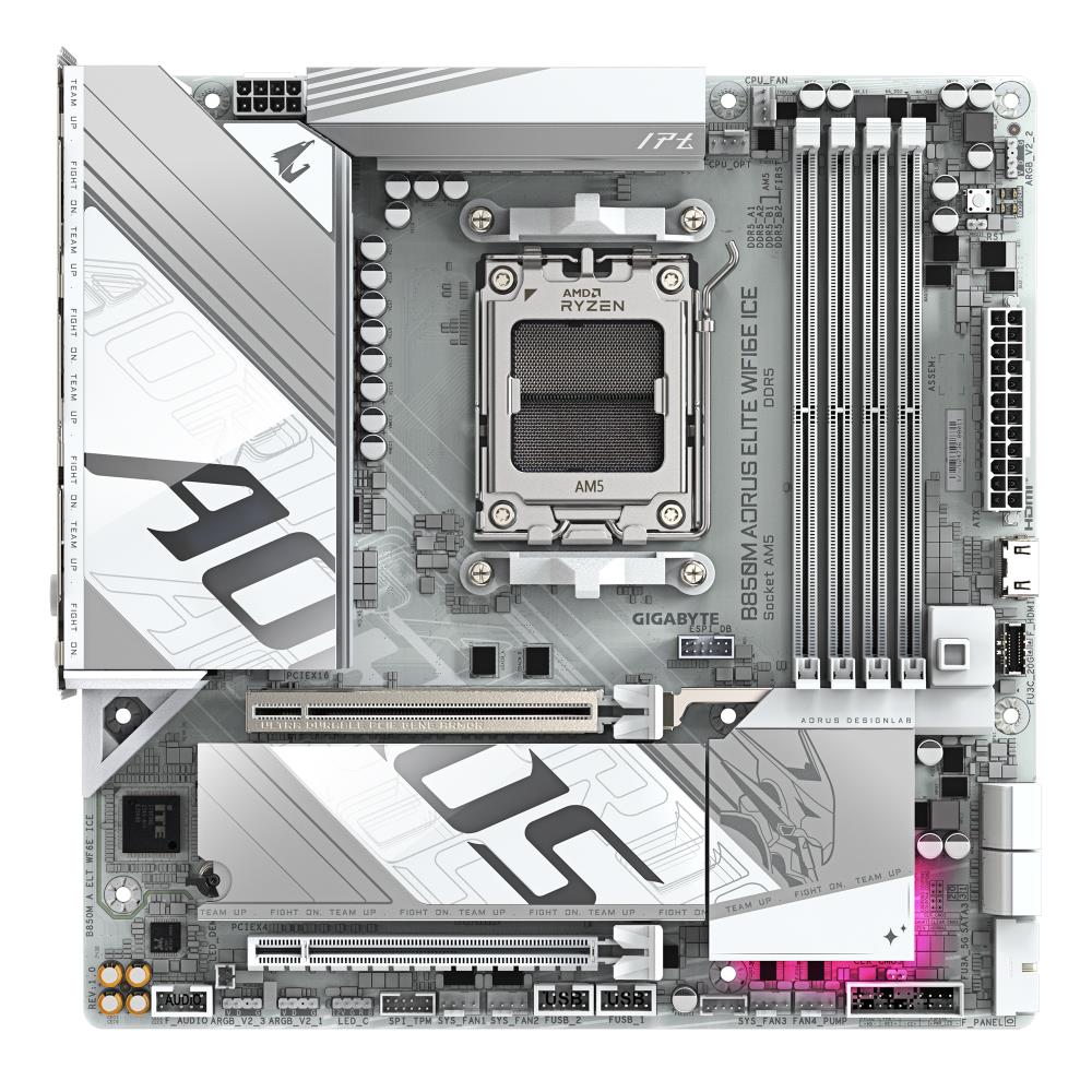 Mainboard GIGABYTE SAM5 Micro-ATX Memory DDR5 Memory slots 4 1xPCI-Express 3.0 16x 1xPCI-Express 5.0 16x 2xM.2 1xHDMI 1xDisplayPort 4xUSB 2.0 7xUSB 3.2 2xUSB-C 1xOptical S/PDIF 1xRJ45 2xAudio port B850MAELTWF6EICE