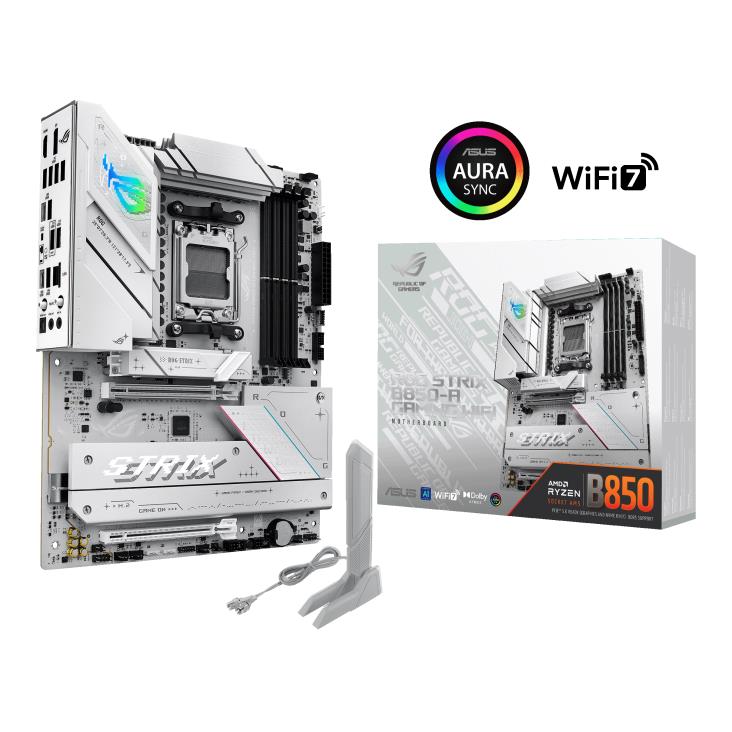 Mainboard ASUS AMD B850 SAM5 ATX Memory DDR5 Memory slots 4 1xPCI-Express 4.0 16x 1xPCI-Express 5.0 16x 4xM.2 1xHDMI 1xDisplayPort 12xUSB 2.0 3xUSB-C 1xOptical S/PDIF 1xRJ45 2xAudio port STRIXB850-AGAMINGWIFI