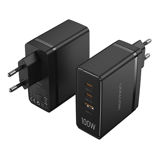 Vention FEGB0-EU 2xUSB-C 1xUSB-A 100W/100W/30W GaN Netzwerkladegerät (schwarz)
