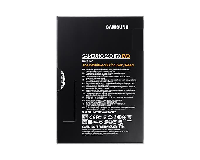 SSD SAMSUNG 870 EVO 1TB SATA SATA 3.0 MLC Write speed 530 MBytes/sec Read speed 560 MBytes/sec 2,5" TBW 600 TB MTBF 1500000 hours MZ-77E1T0B/EU