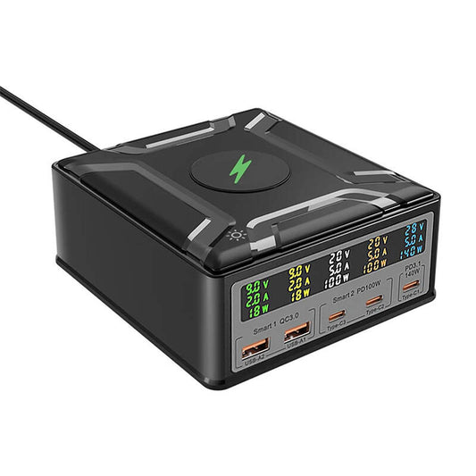 Blitzwolf BW-S28 260W, 2xUSB-A, 3xUSB-C, 15W kabelloses Ladegerät (schwarz)