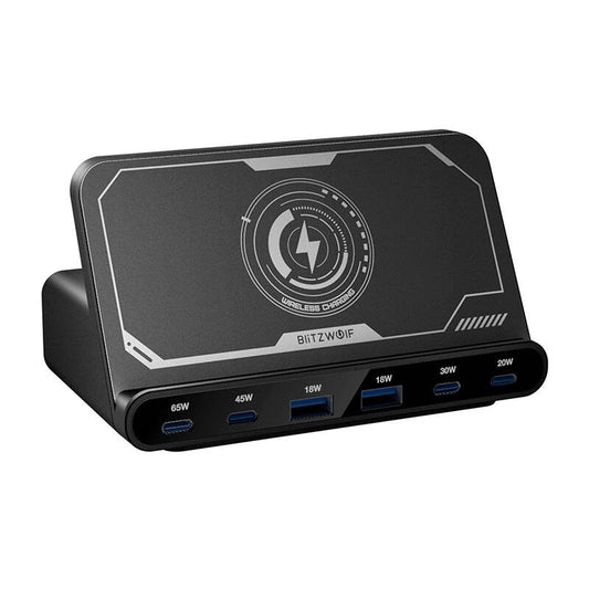 Blitzwolf BW-S27 160W, 2xUSB-A, 4xUSB-C, 15W kabelloses Ladegerät (schwarz)