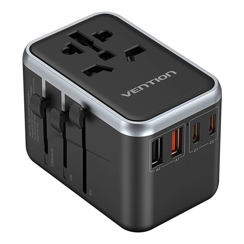 Vention FJFB0 GaN 2xUSB-C 2xUSB-A Universal-Reiseadapter 65W (schwarz)