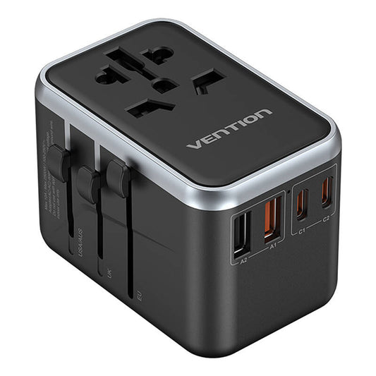 Vention FJFB0 GaN 2xUSB-C 2xUSB-A Universal-Reiseadapter 65W (schwarz)