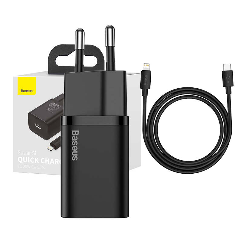 Baseus Super Si Quick Charger 1C 20W with USB-C cable for Lightning 1m (black) - Image 1
