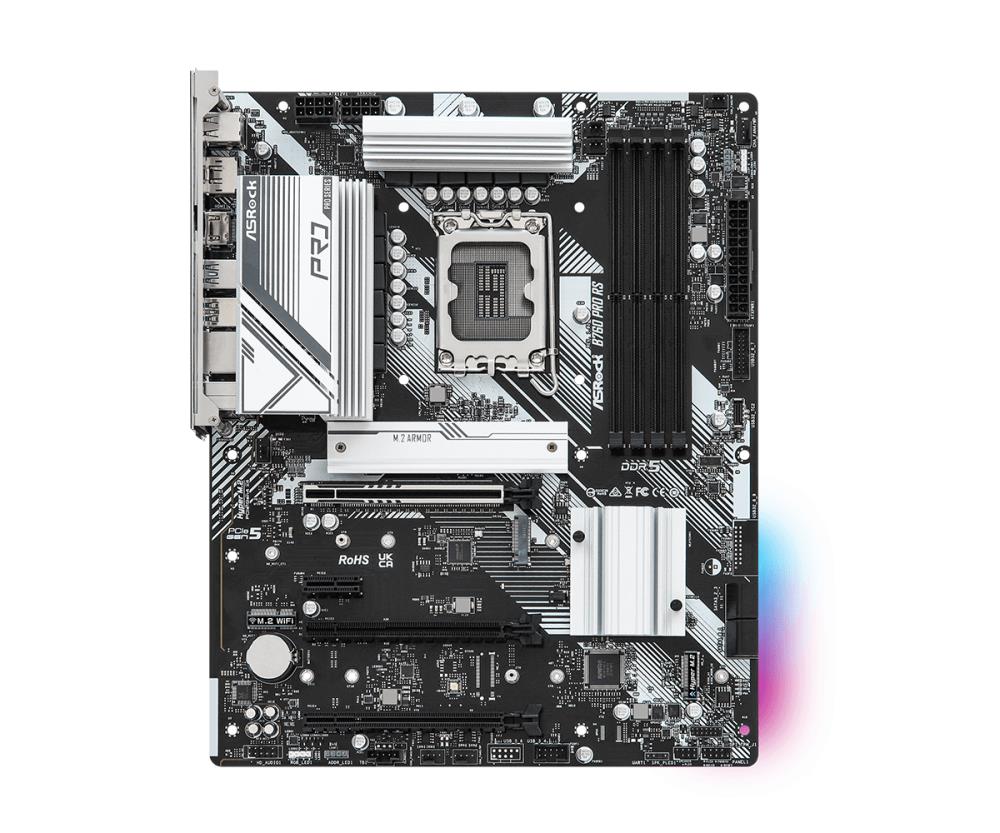 Mainboard ASROCK Intel B760 Express LGA1700 ATX Memory DDR5 Memory slots 4 1xPCI-Express 3.0 1x 1xPCI-Express 3.0 16x 1xPCI-Express 4.0 16x 1xPCI-Express 5.0 16x 3xM.2 1xHDMI 1xDisplayPort 2xUSB 2.0 5xUSB 3.2 1xUSB-C 1xRJ45 3xAudio port B760PRORS