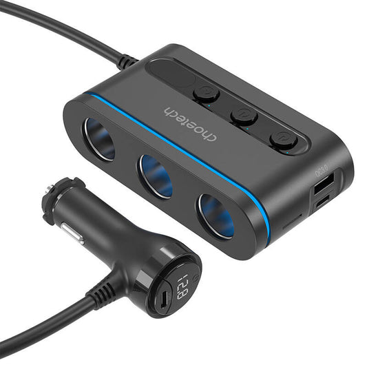 Choetech car cigarette lighter distributor 3 sockets 2C+1A - Product Image 1