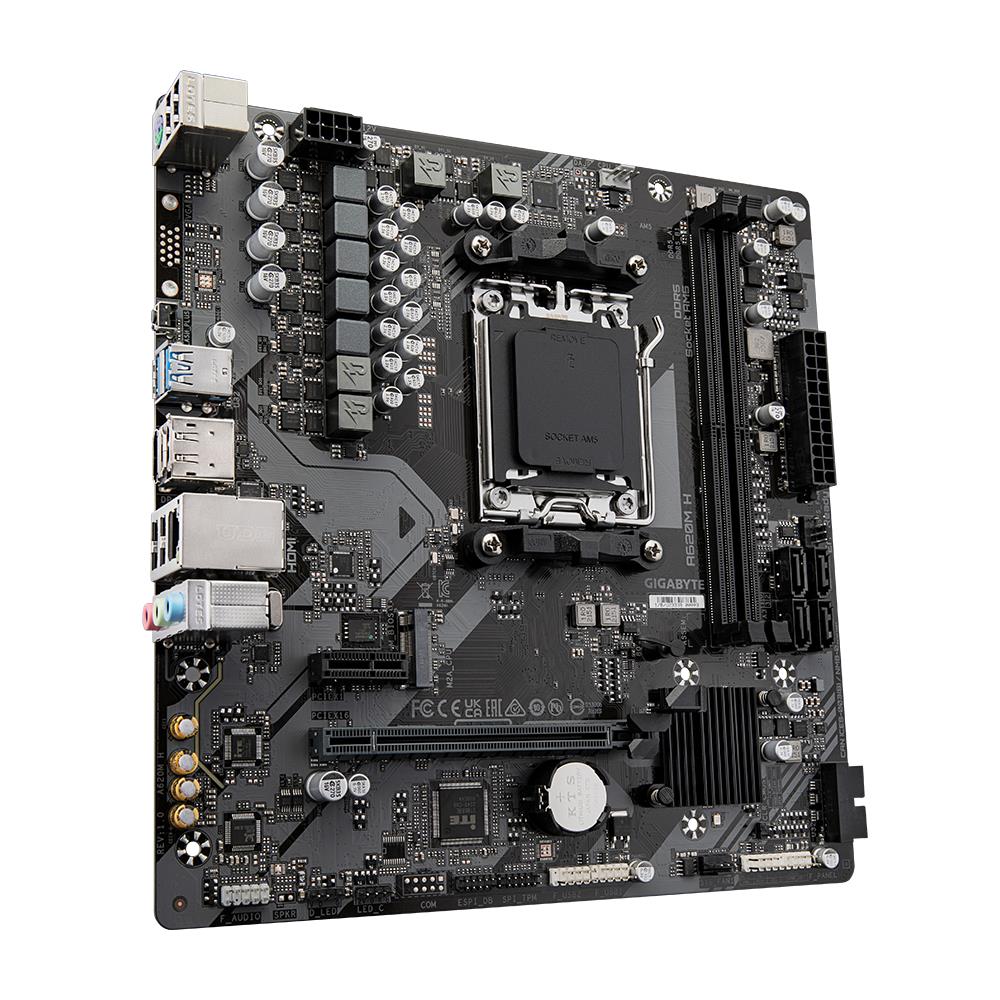 Mainboard GIGABYTE AMD A620 SAM5 Micro-ATX Memory DDR5 Memory slots 2 1xPCI-Express 3.0 16x 1xPCI-Express 4.0 16x 1xM.2 1xHDMI 1xDisplayPort 4xUSB 2.0 2xUSB 3.2 1xPS/2 1xRJ45 3xAudio port A620MH1.2