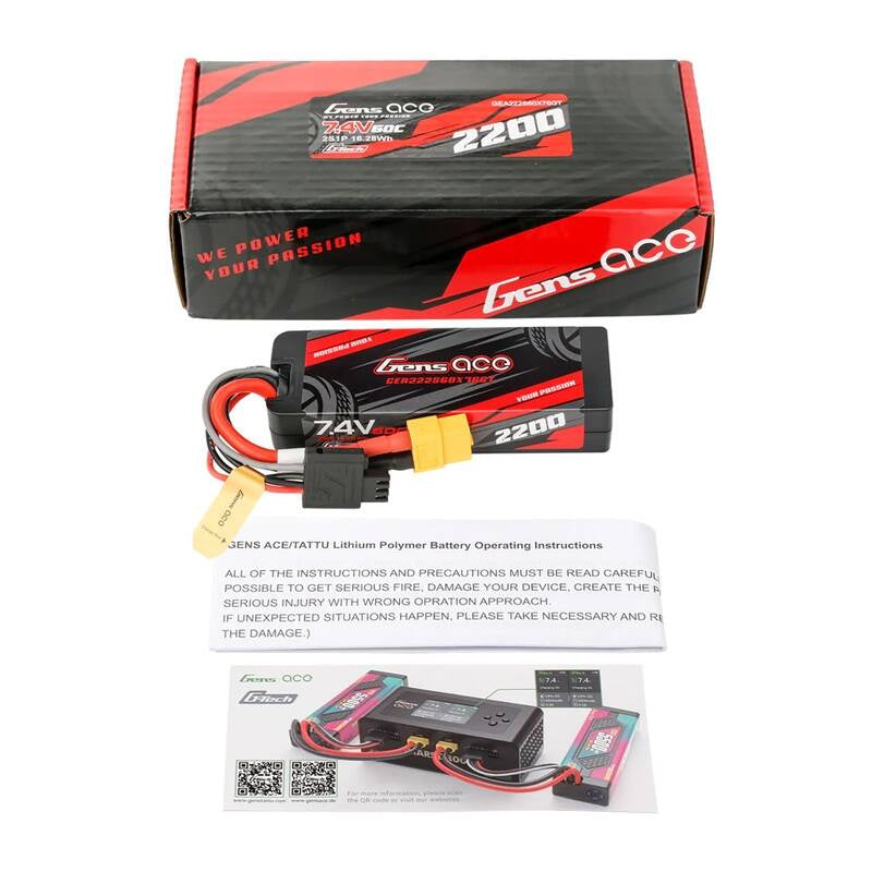 Lipo Gens ace G-Tech 2200mAh 7.4V 2S1P 60C GRP-76 Hardcase Battery with XT60 Plug - Product Image 3