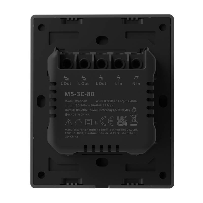 Smart WiFi wall switch SONOFF M5-3C-80 (3-channel, for frame, graphite) - Product Image 6