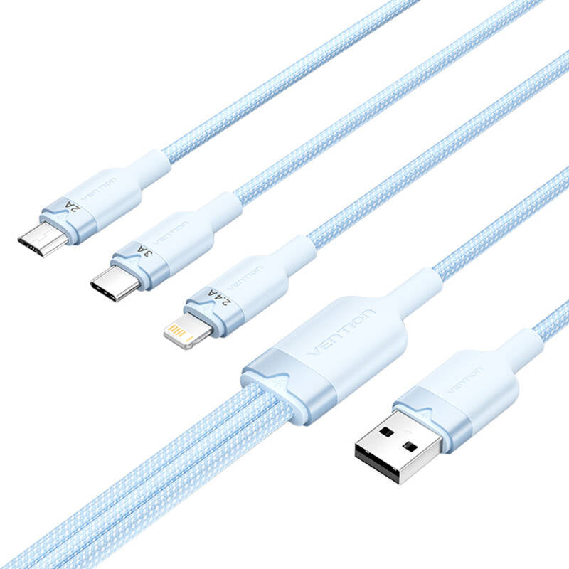 USB 2.0 A to 3in1 3A cable Vention CTPLG 1.5M (blue) - Product Image 2