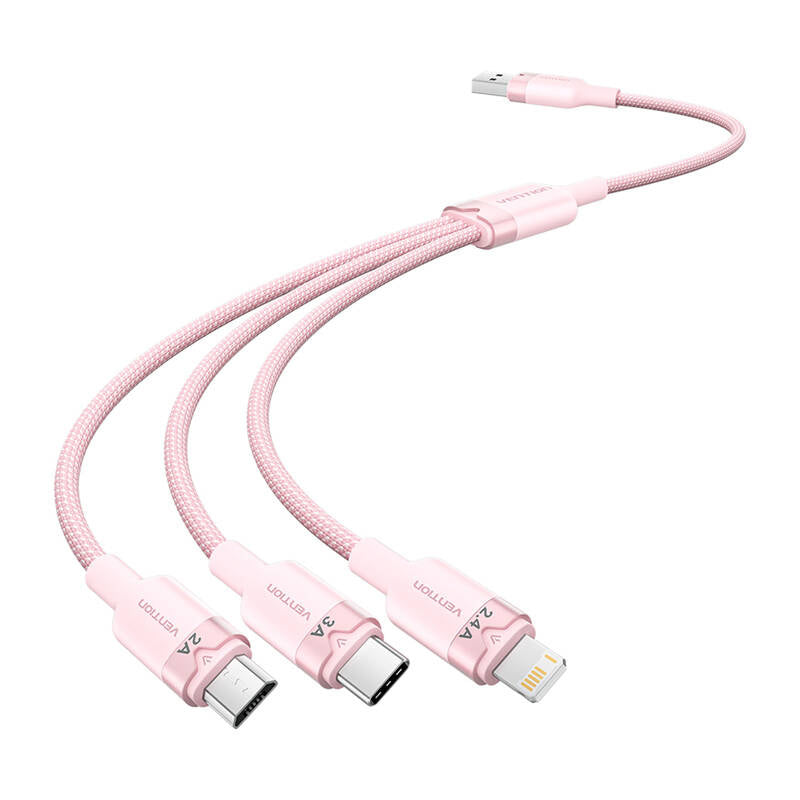 USB 2.0 A to 3in1 3A cable Vention CTPPG 1.5M (pink) - Product Image 1