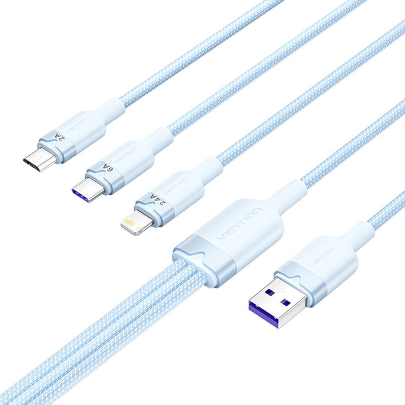 USB 2.0 A to 3-in-1 6A cable Vention CTRLG 1.5M (blue) - Product Image 1