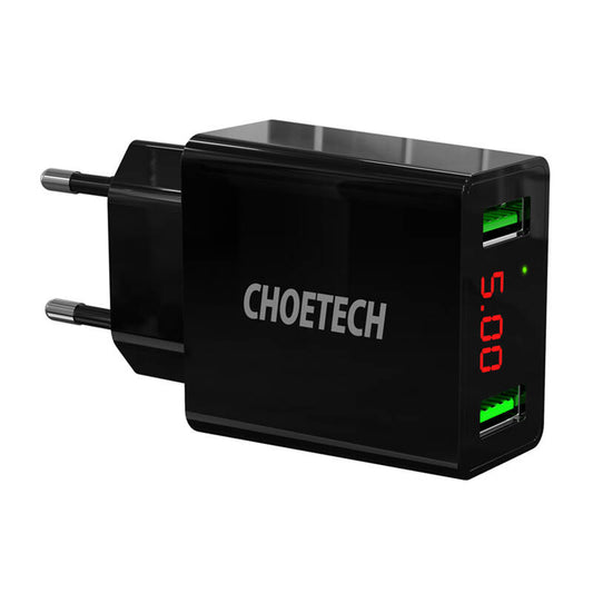 C0028 2*USB-A network charger with display (black) - Product Image 1