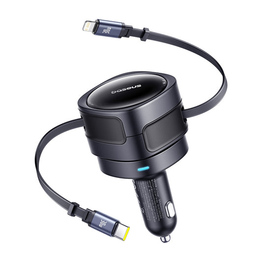 Baseus Enjoyment Max car charger with USB-C+Lightning cables 60W Black - Product Image 1