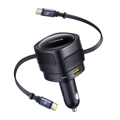 Baseus Enjoyment Max car charger with USB-C+USB-C cables and USB-A+USB-C ports 90W Black - Product Image 1