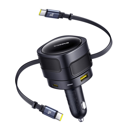 Baseus Enjoyment Max car charger with USB-C+USB-C cables and USB-A+USB-C ports 90W Black - Product Image 1